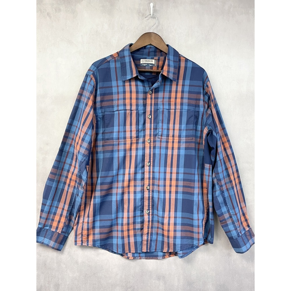 Magellan Outdoors Mens Fishing Shirt Large Plaid Long Sleeve Moisture Wicking